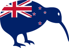 Kiwi bird silhouette in New Zealand flag colours